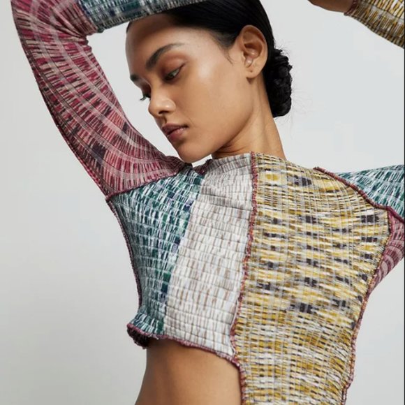 Urban Outfitters Patchwork Long Sleeve Crop Top - Picture 3 of 7
